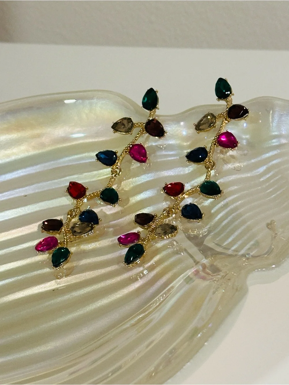 Fashion Jewelry Gold-Tone Multicolor Teardrop Dangle Earrings